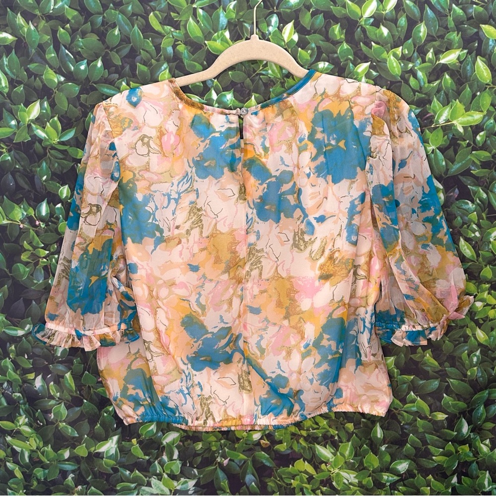NWT WALTER BAKER pleated neckline cropped blouse women’s Large $178 - Picture 7 of 7